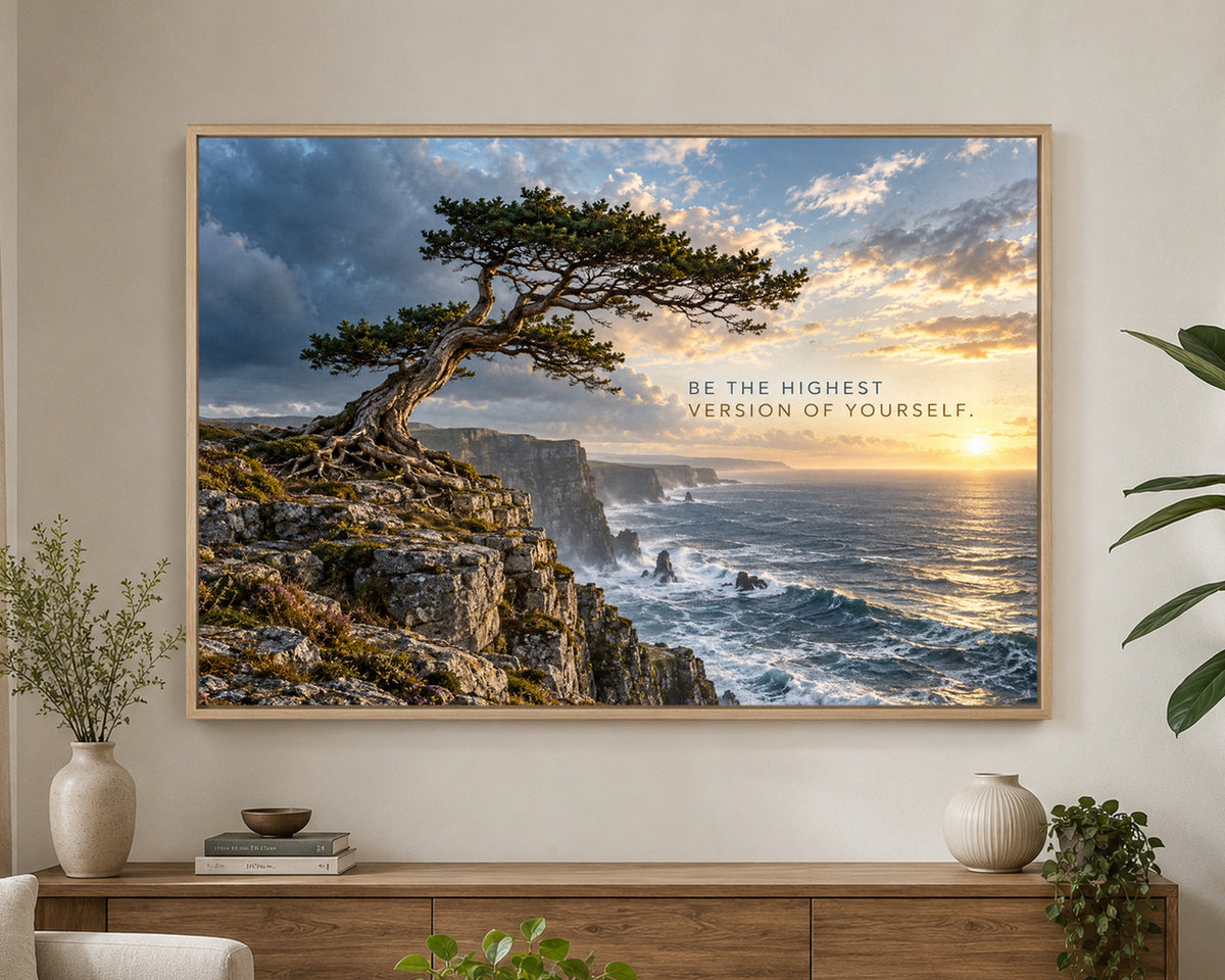 Coastal Tree at Sunset – Inspirational Ocean Landscape Art Print