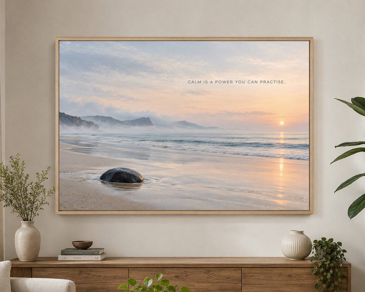 Calm Is a Power You Can Practise – Serene Coastal Sunrise Art Print