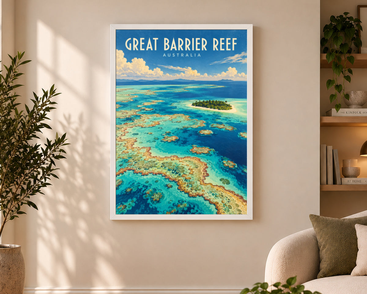 Great Barrier Reef Australia – Retro Travel Poster Wall Art