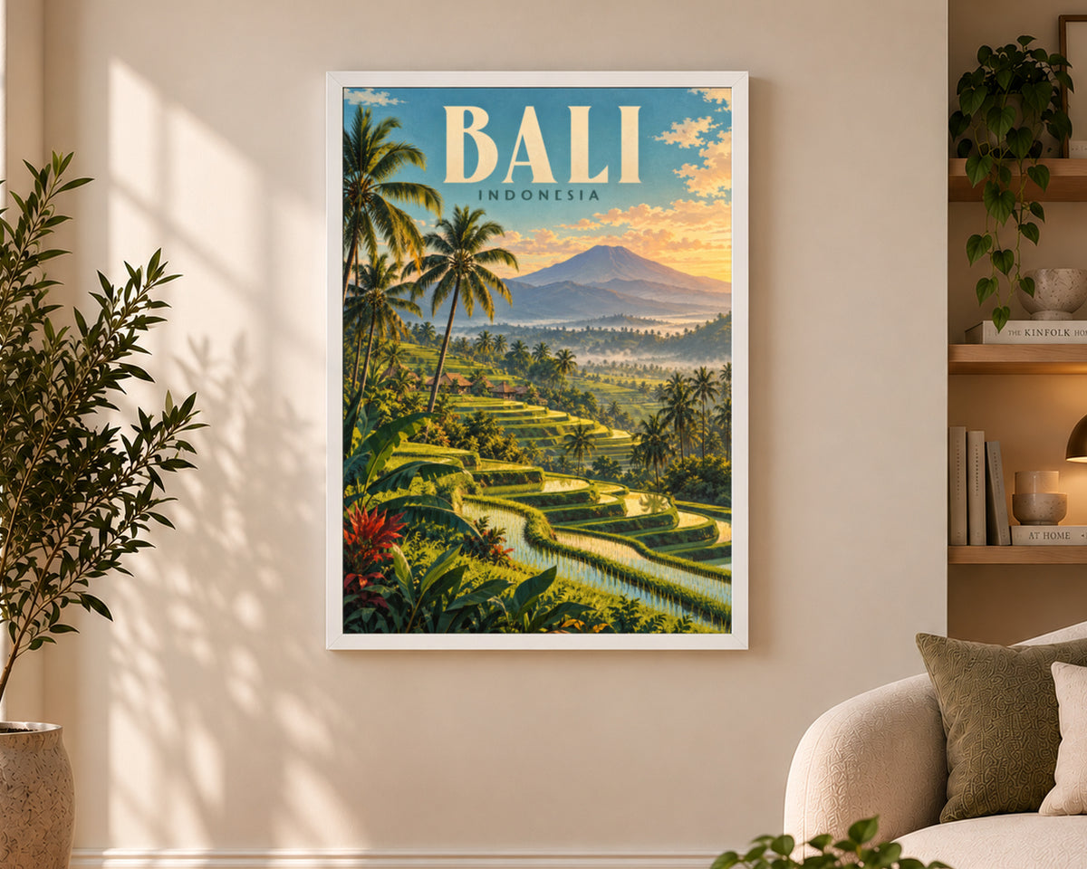 Bali Indonesia Sunset Terrace – Vintage Travel Poster Art Print