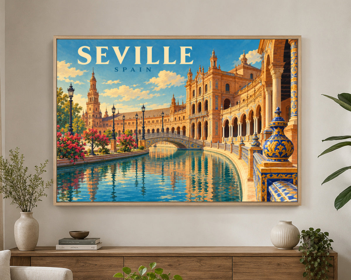 Seville Spain Canal Pavilion – Vintage Travel Poster Wall Art