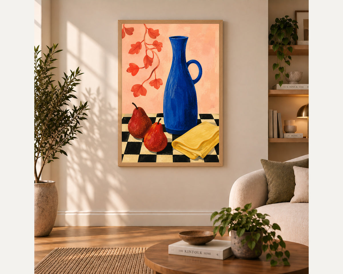 Blue Vase with Pears – Still Life Art Print