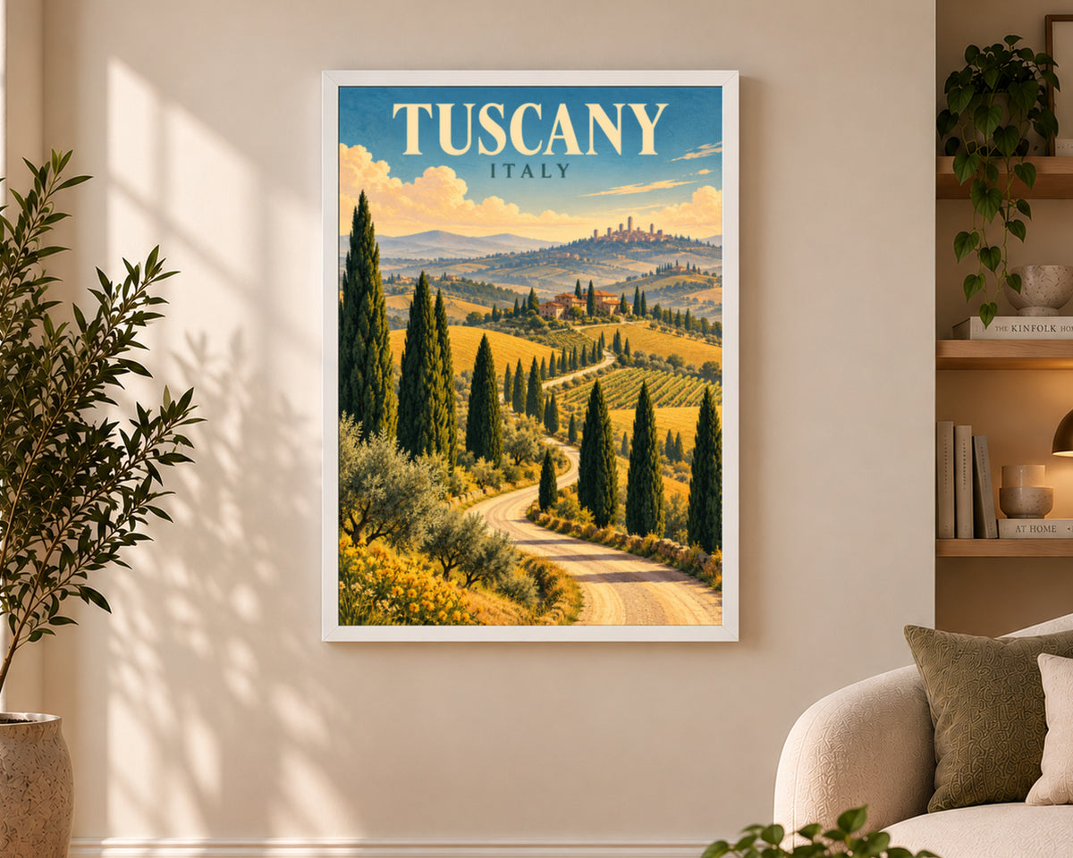 Tuscany Italy – Vintage Travel Landscape Poster