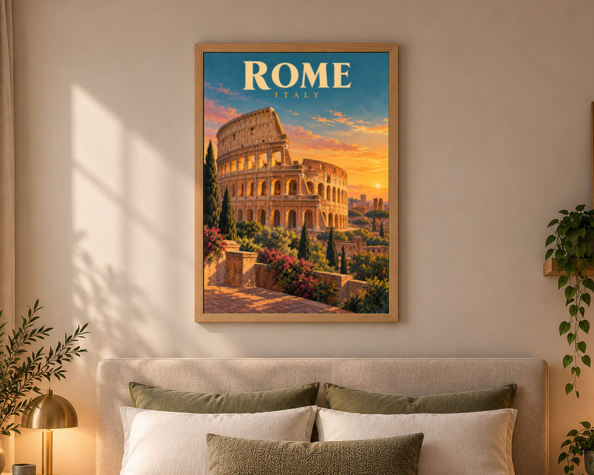 Rome Italy Sunset – Vintage Travel Poster Art Print