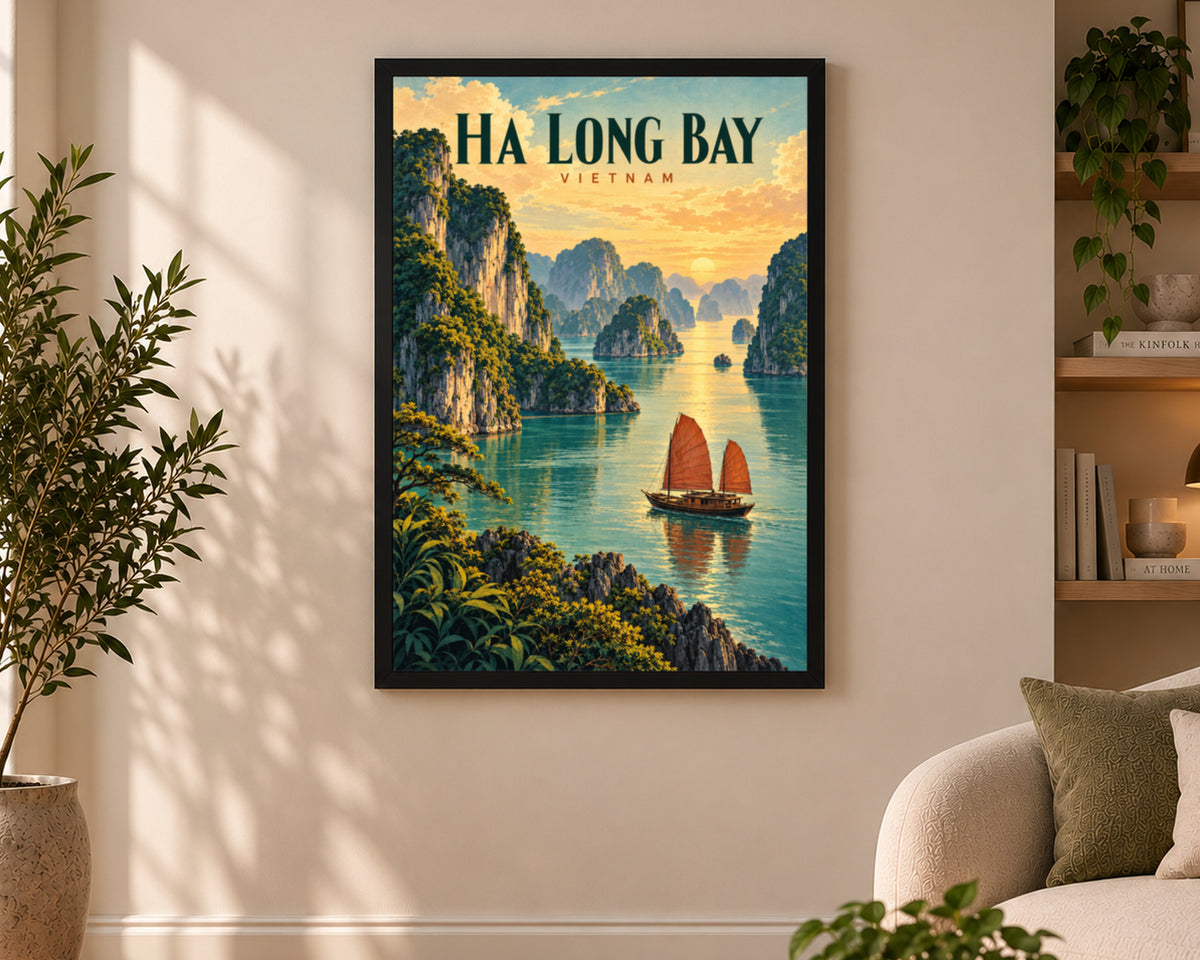 Ha Long Bay Sunset Sail – Vintage Travel Poster Wall Art