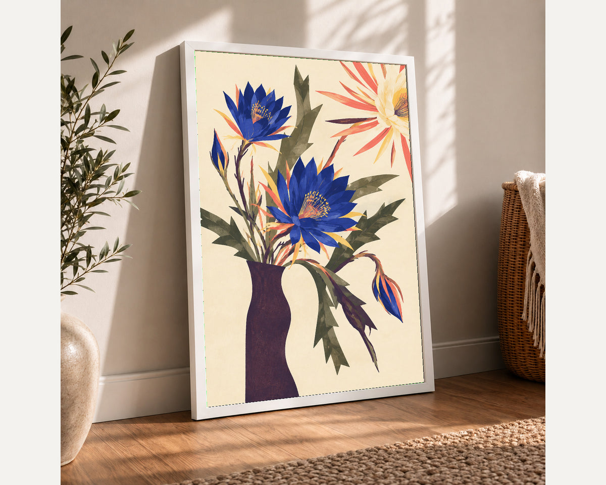 Blue Floral Vase – Retro Floral Wall Art Poster