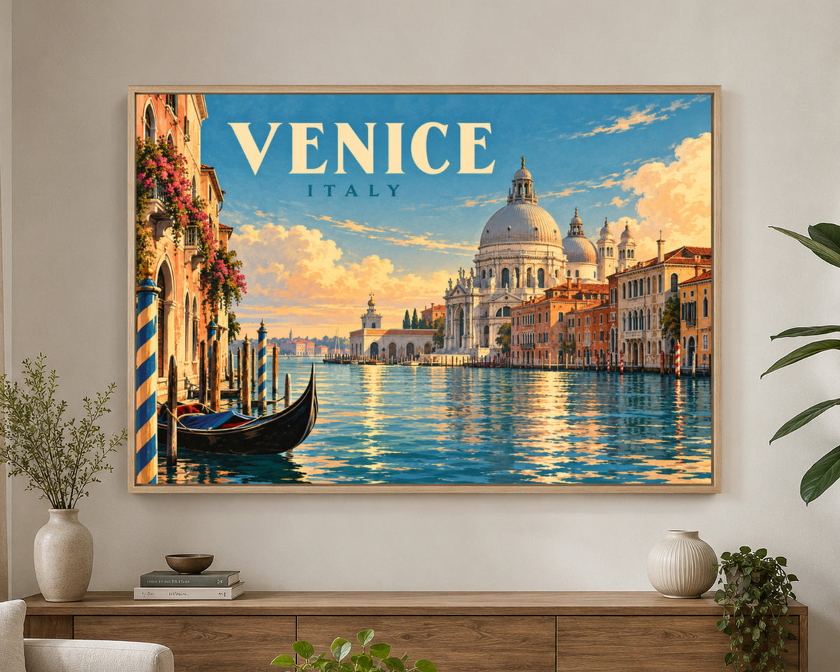 Venice Waterfront at Sunset – Retro Travel Poster Wall Art