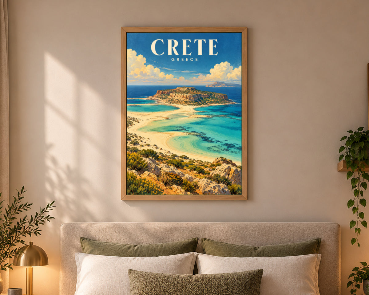 Crete Coast Poster – Retro Travel Landscape Art Print