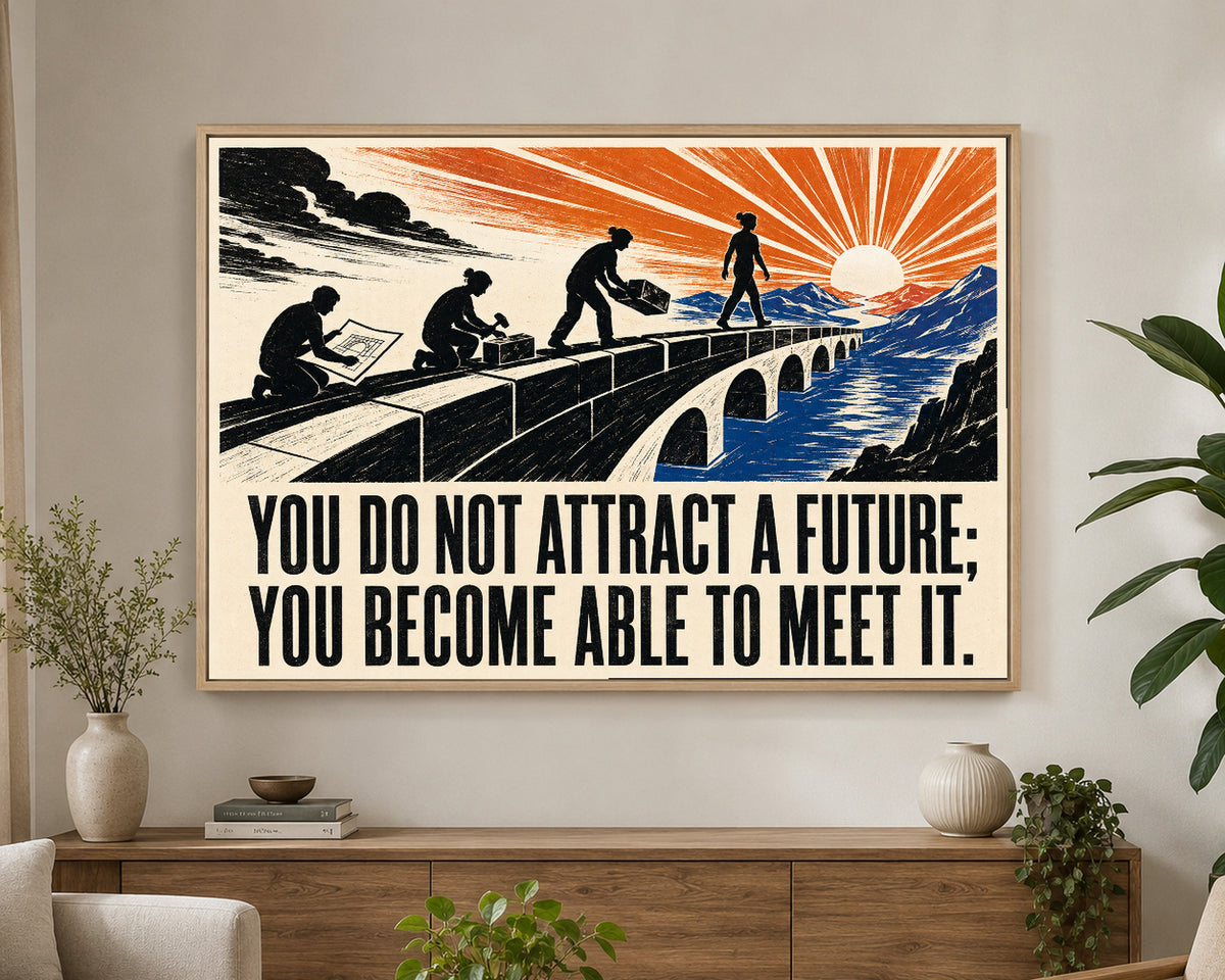 Bridge Builders at Sunrise – Inspirational Construction Quote Art Print