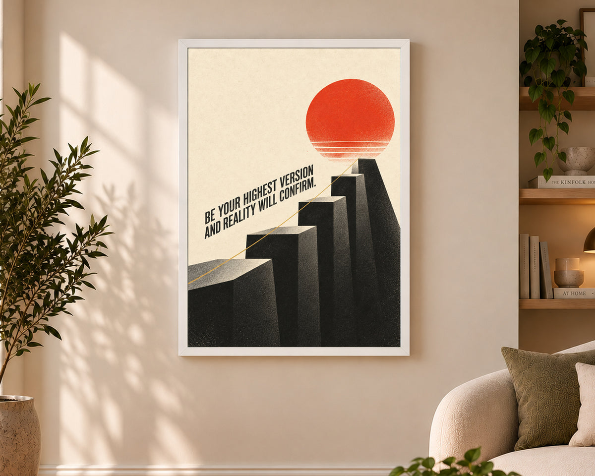 Be Your Highest Version – Retro Motivational Sun Staircase Art Print