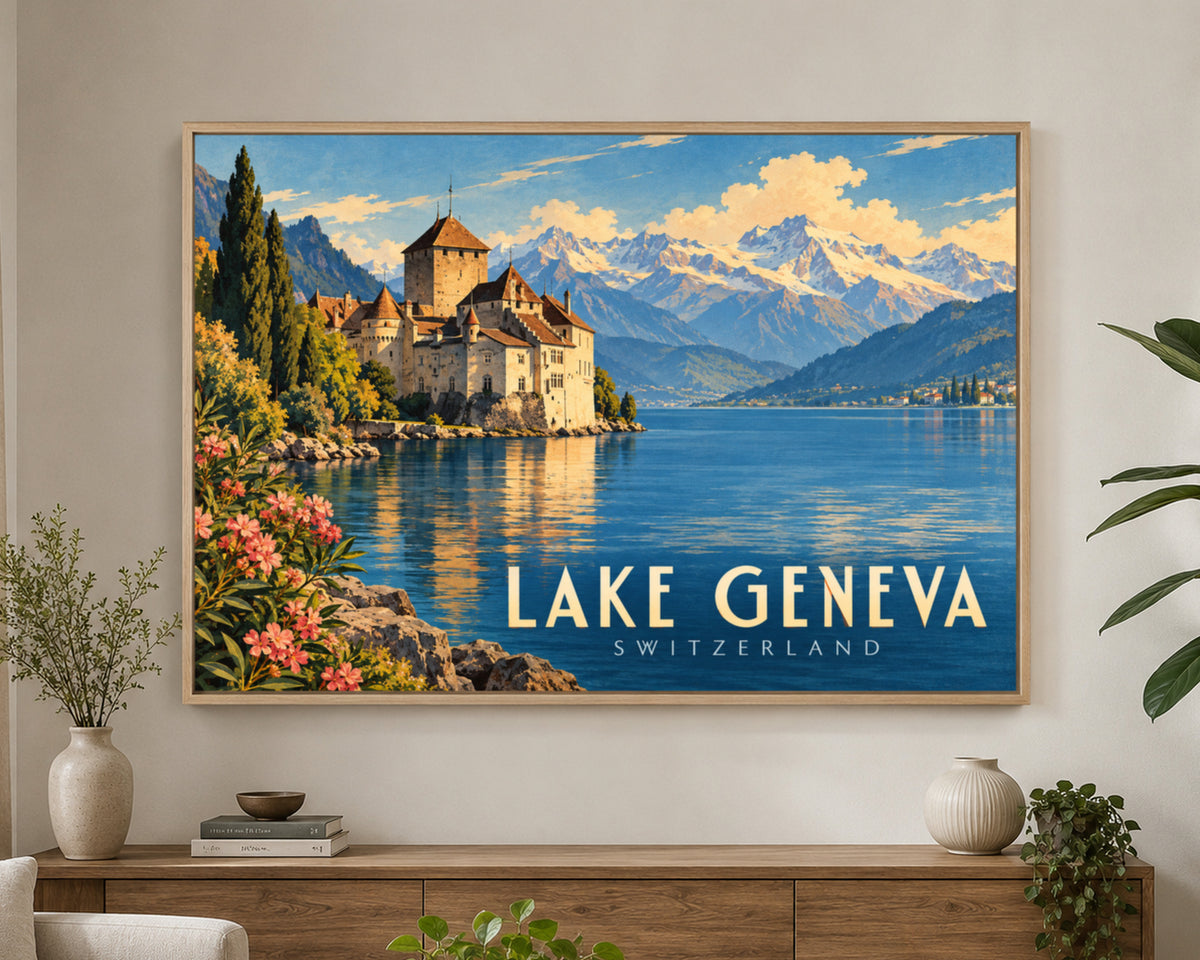 Lake Geneva Switzerland – Retro Travel Poster Wall Art