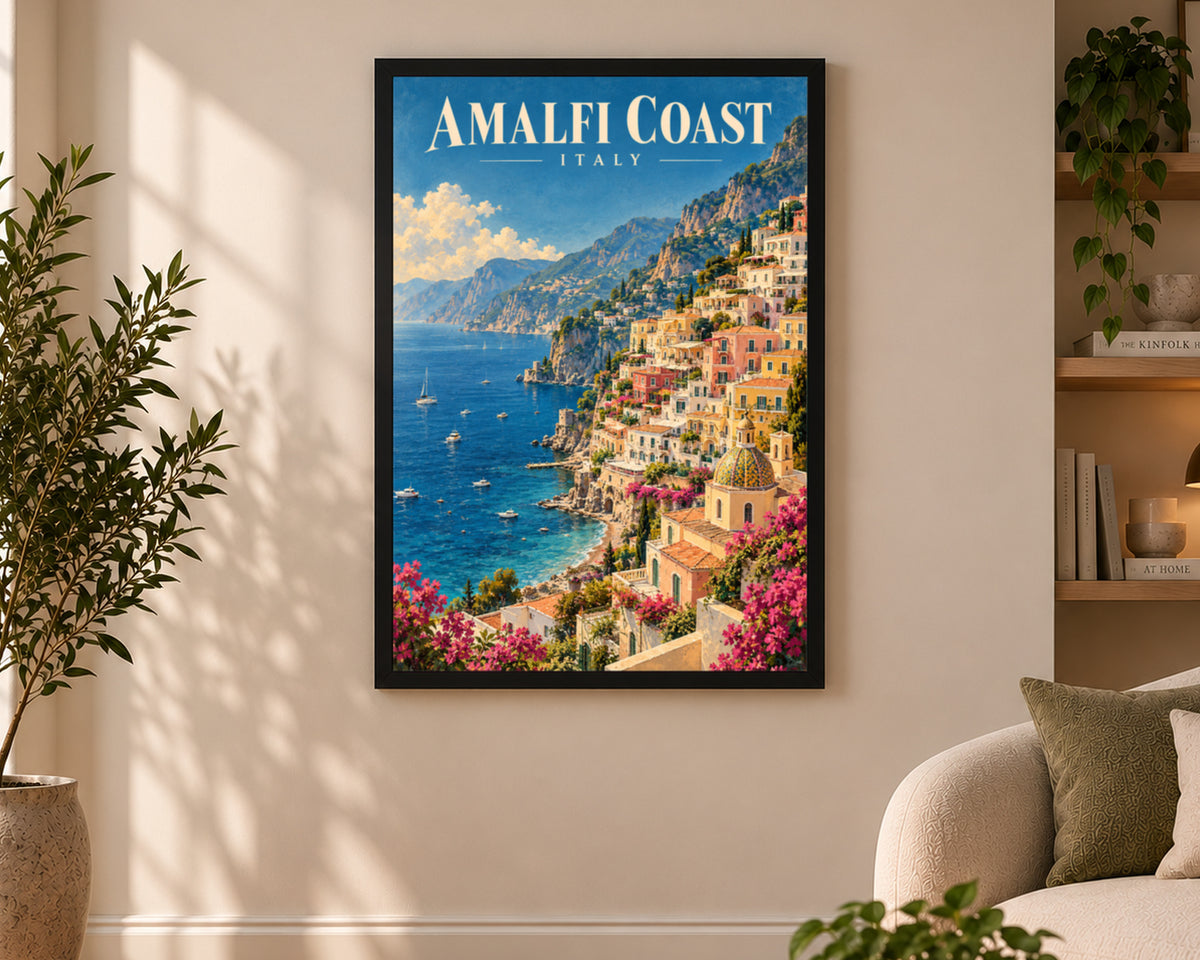 Amalfi Coast Italy – Vintage Coastal Travel Poster