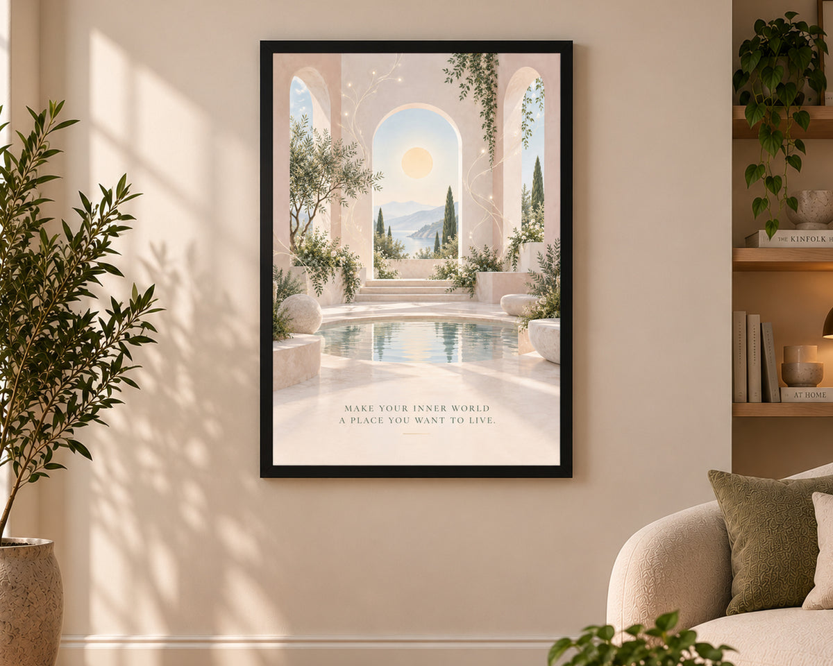Sunlit Archway Garden – Mediterranean-inspired serene motivational art print