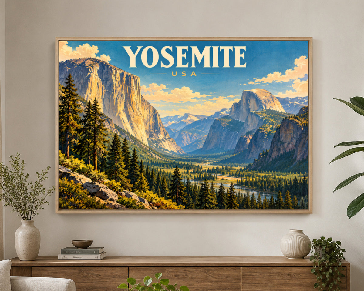 Yosemite Valley – Retro Travel Landscape Art Print