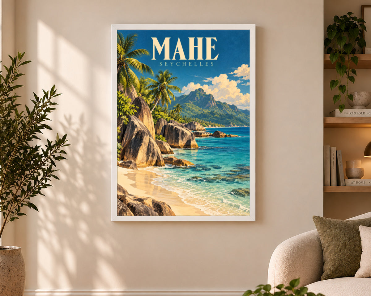 Mahé Seychelles Tropical Coast – Retro Tropical Travel Poster