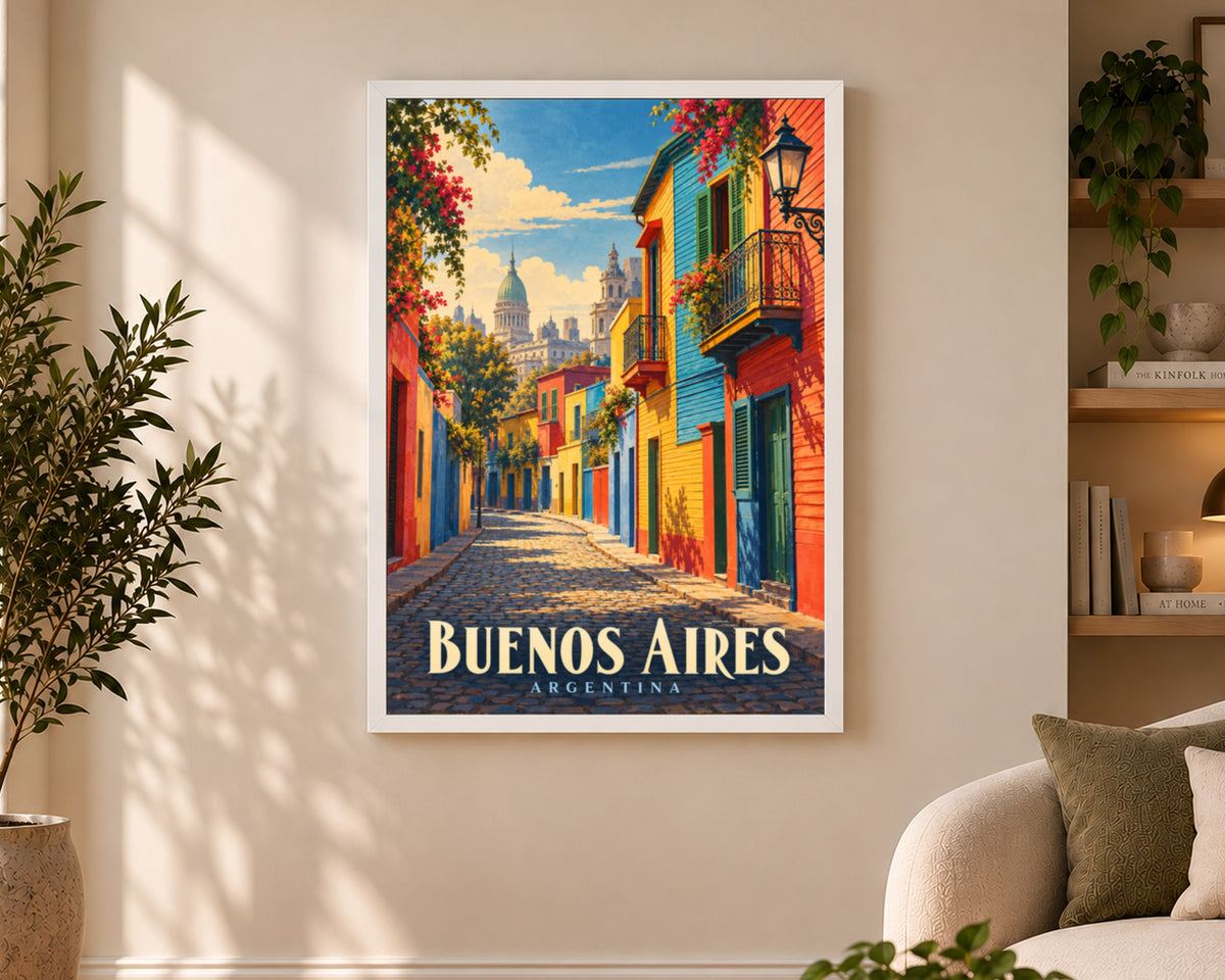 Buenos Aires Colorful Street – Travel Postcard Art Print