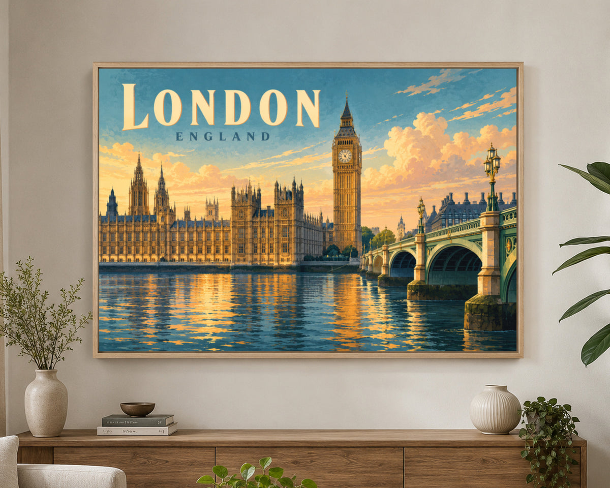 London England Skyline – Westminster Bridge Sunset Art Print