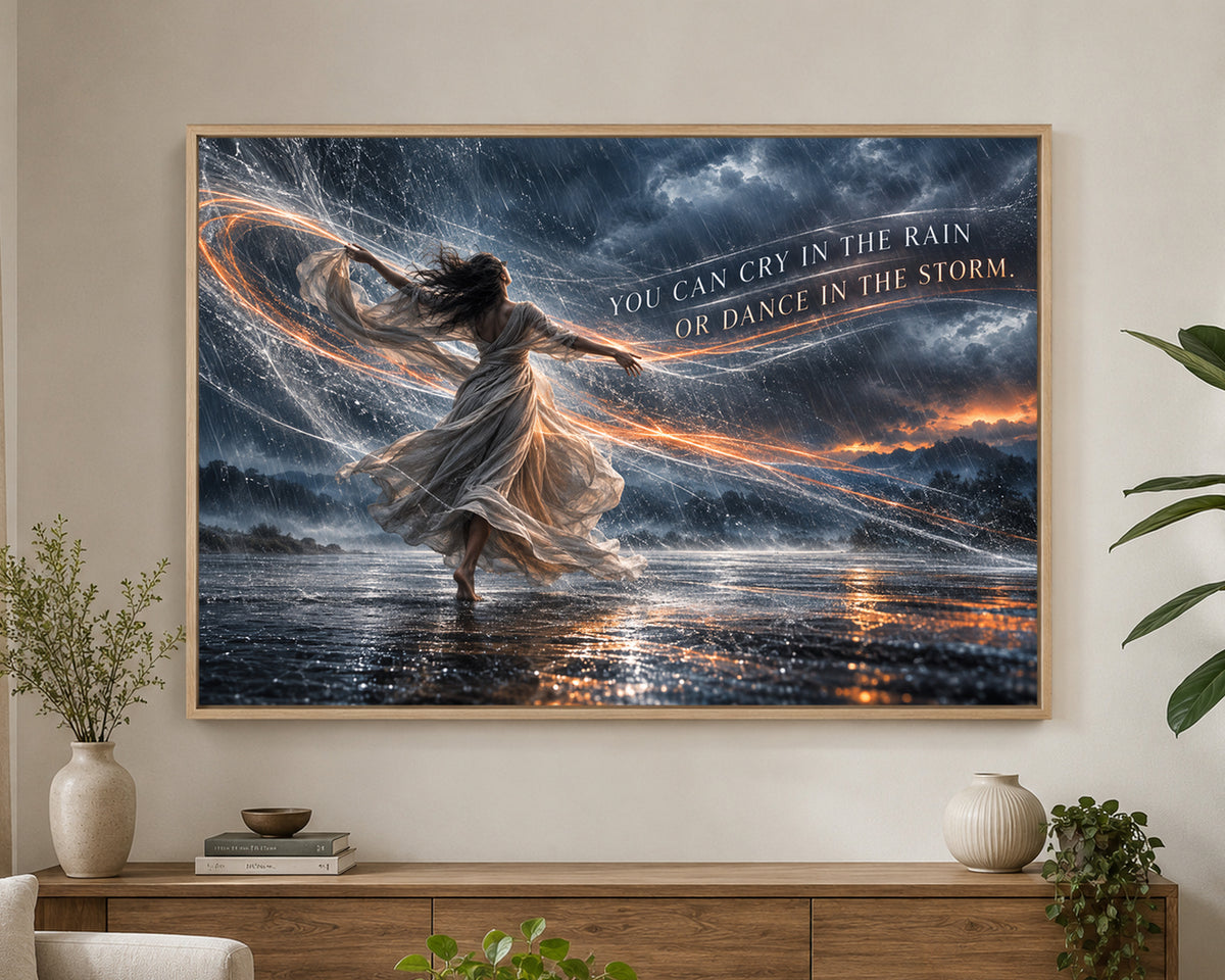 Dance in the Storm – Resilience Rain Quote Wall Art