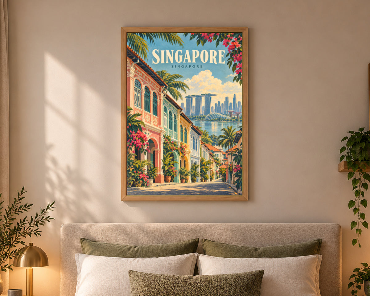 Singapore Heritage Streetscape – Vintage Travel Poster Art Print