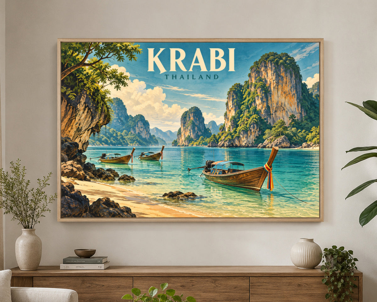 Krabi Thailand Seascape – Retro Travel Poster Art Print