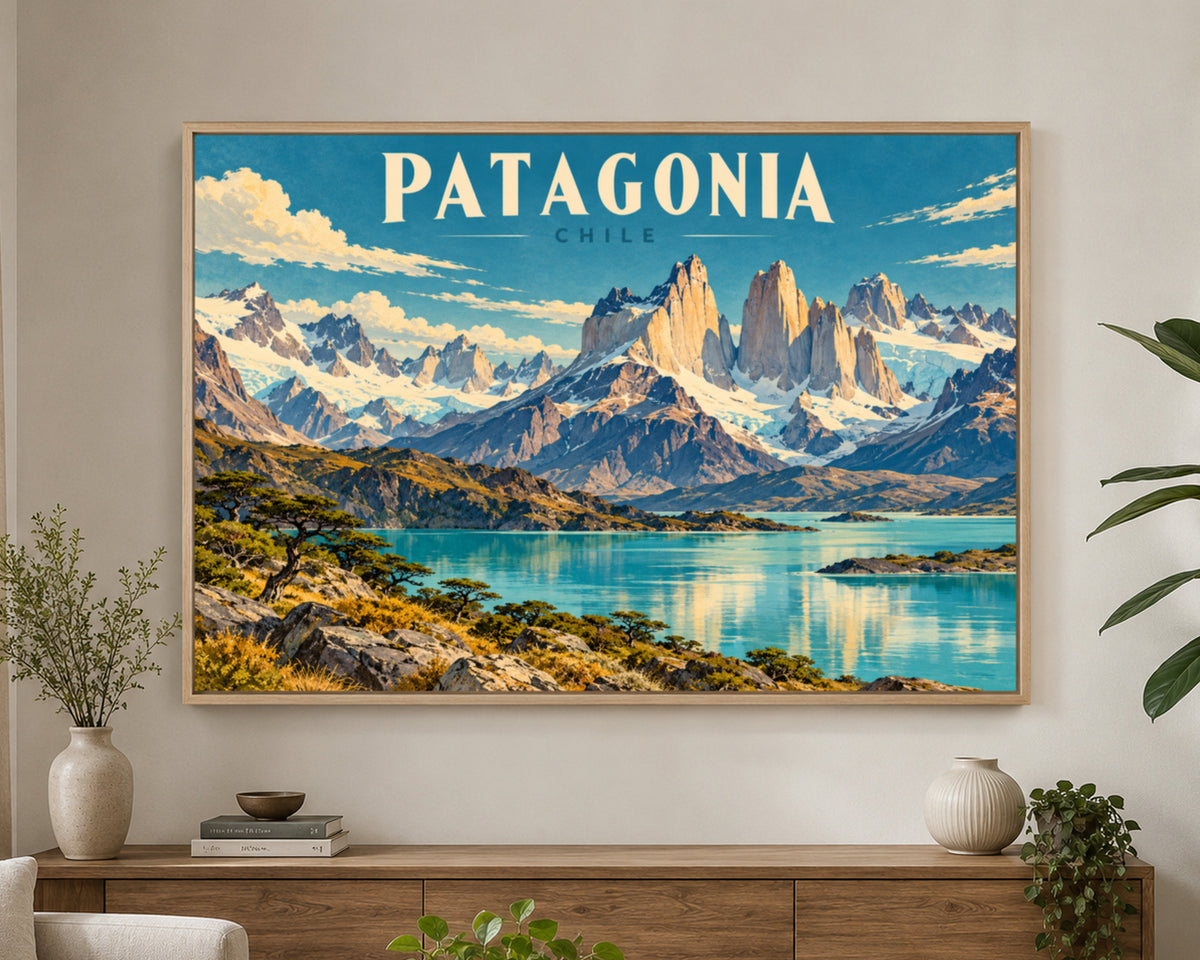 Patagonia Chile Mountain Lake – Vintage Travel Landscape Art Print