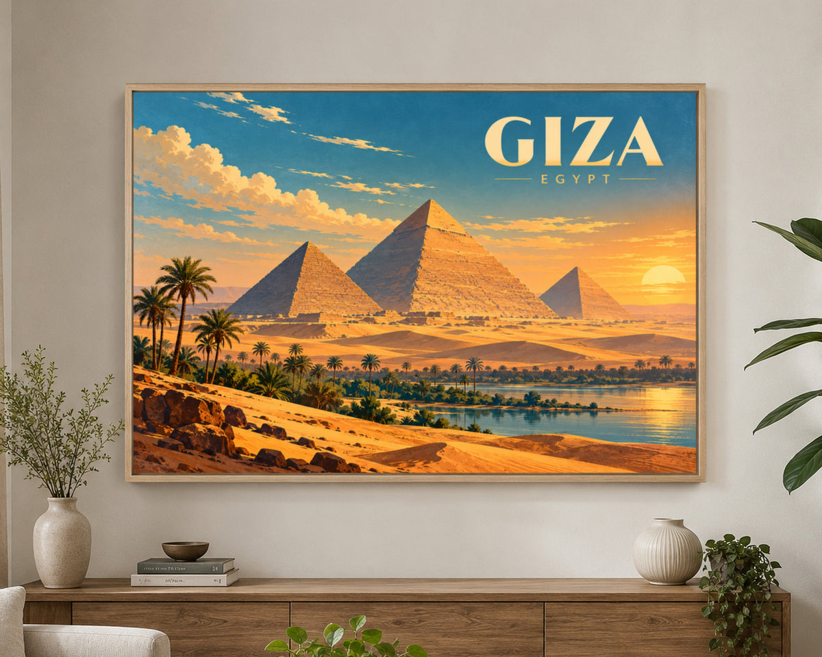 Giza Desert Sunset – Vintage Travel Poster Art Print