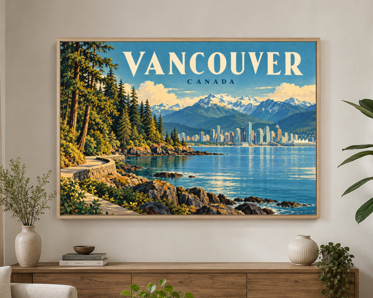 Vancouver Waterfront Poster – Vintage Travel Skyline Wall Art