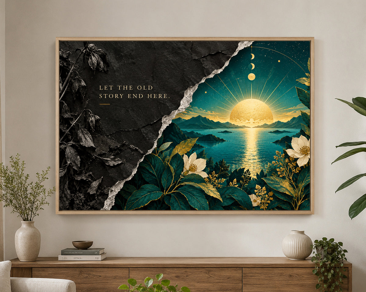 Old Story End Here – Sun and Mountains Wall Art Poster