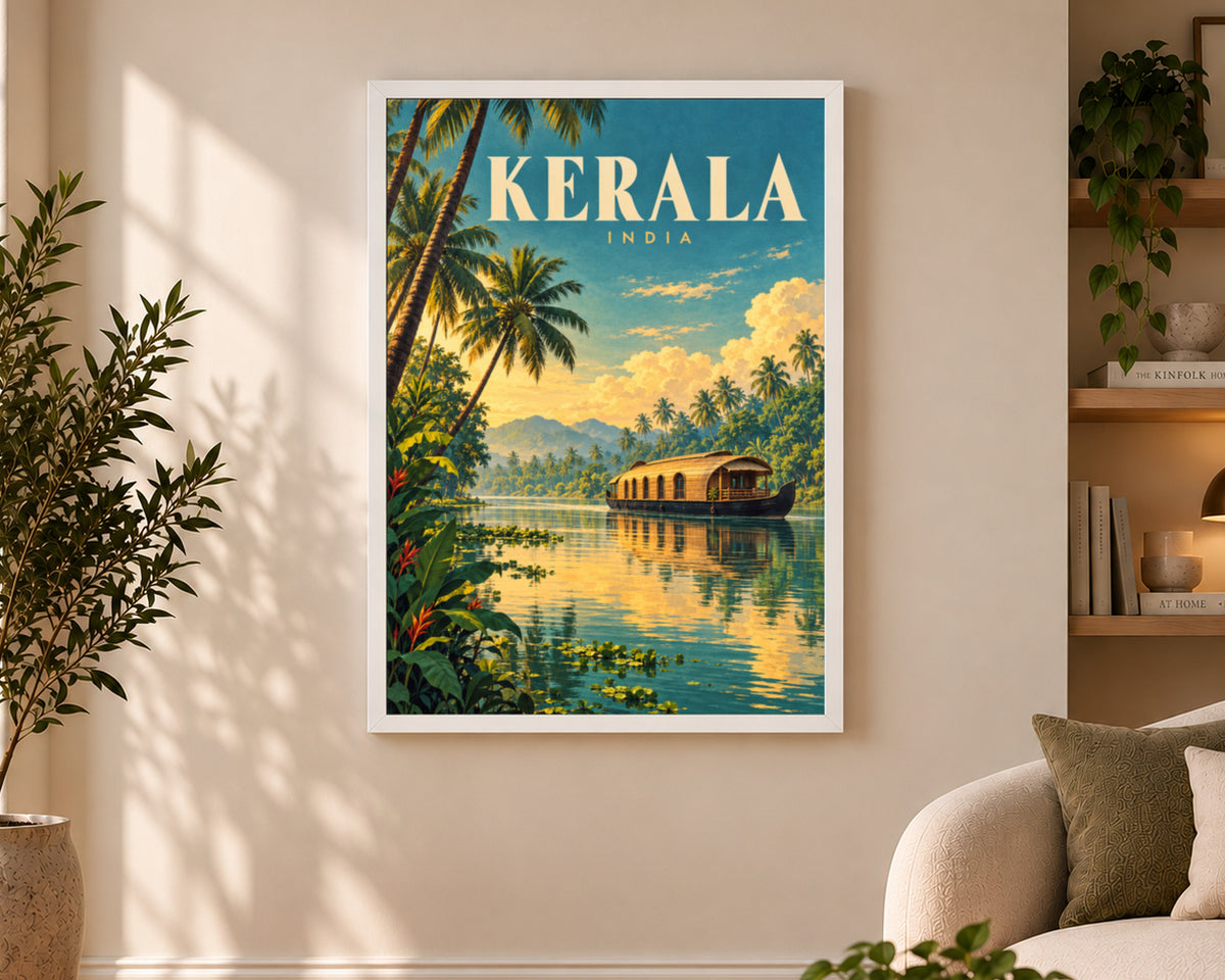 Kerala India Tropical River Scene – Vintage Travel Poster Wall Art