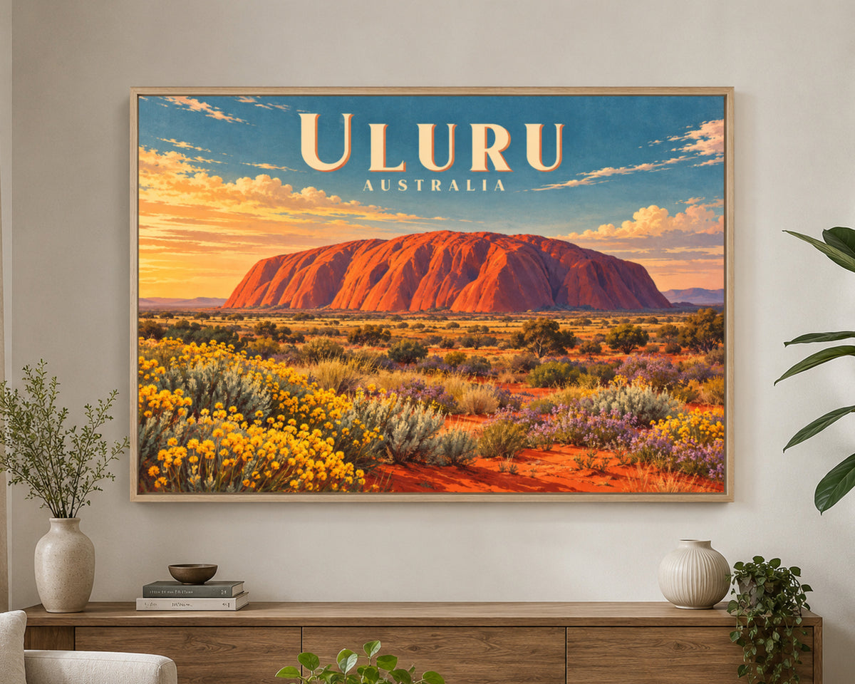 Uluru Australia Sunset Landscape – Vintage Travel Poster Art Print