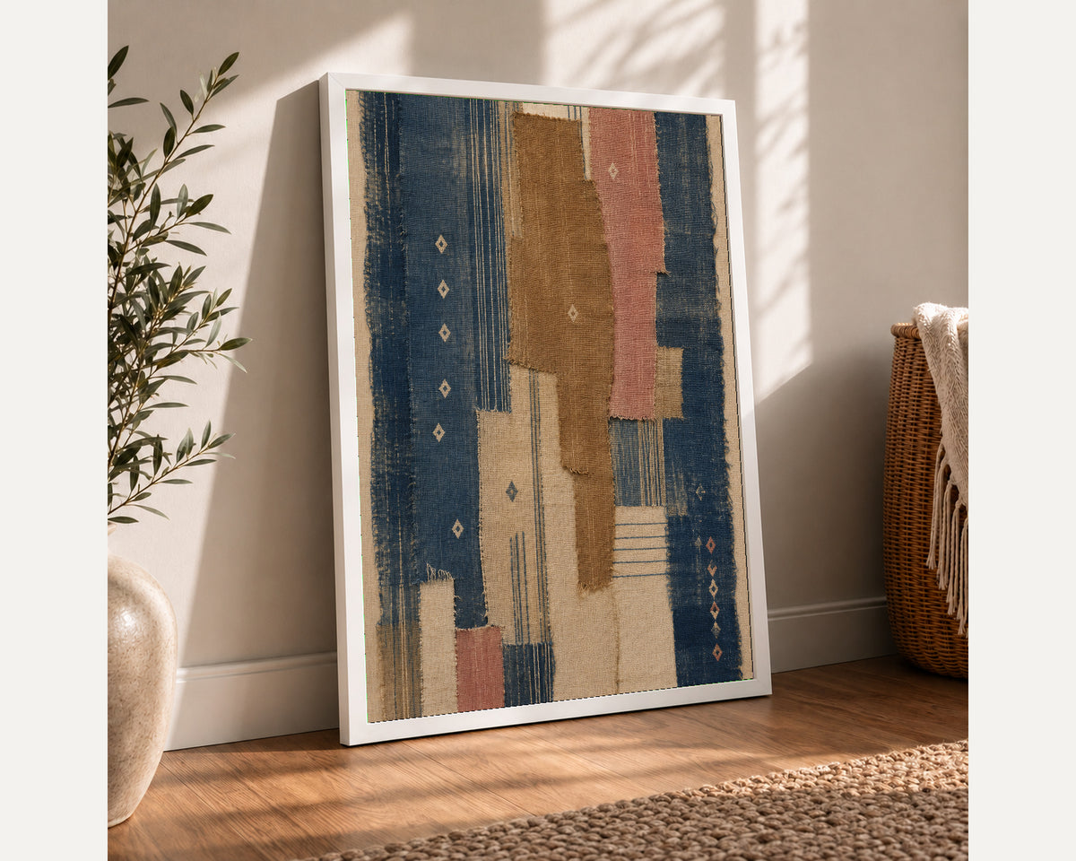 Patchwork Textile Abstract – Textile-Inspired Geometric Wall Art