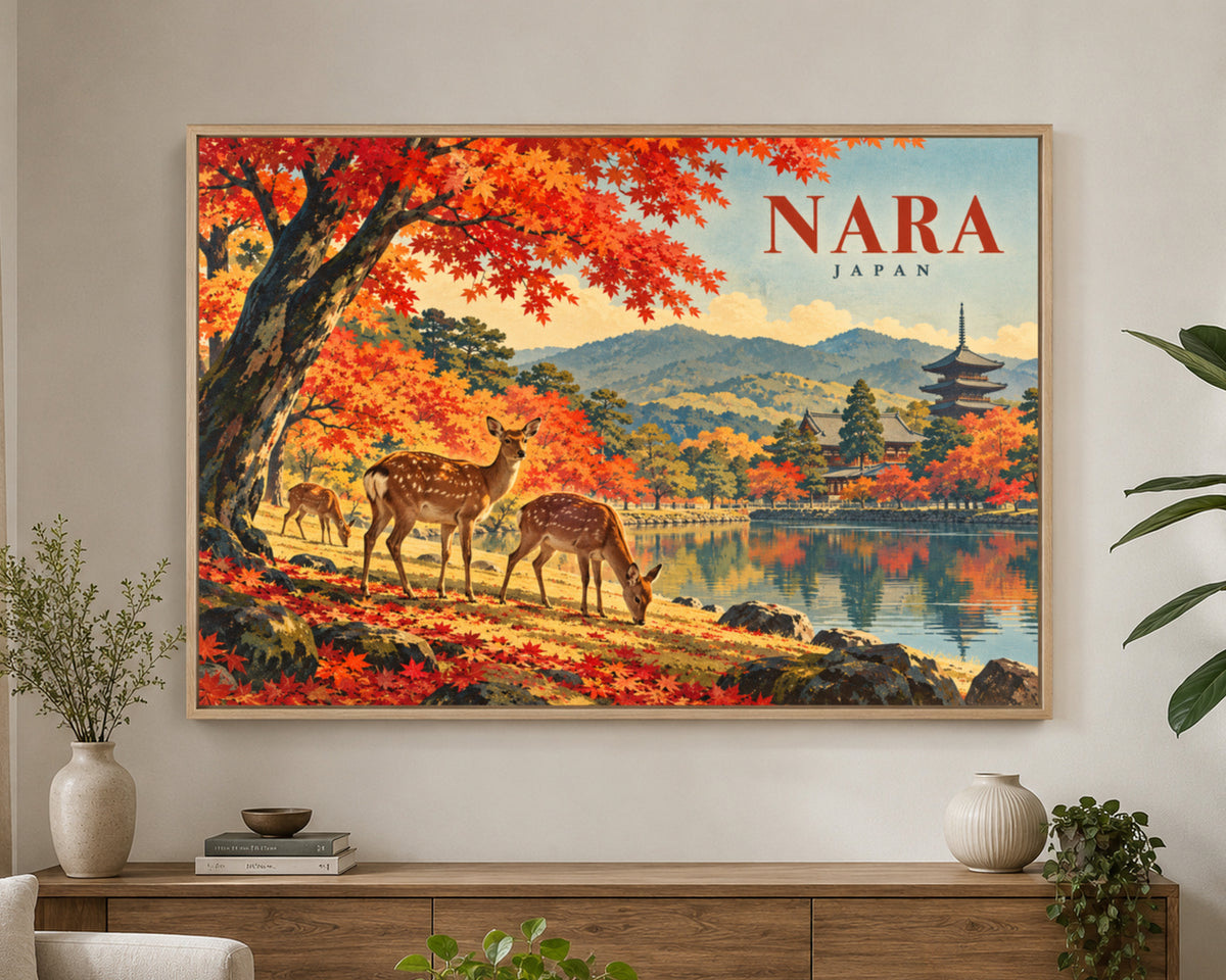 Nara Autumn Deer – Vintage Japanese Travel Poster Art Print