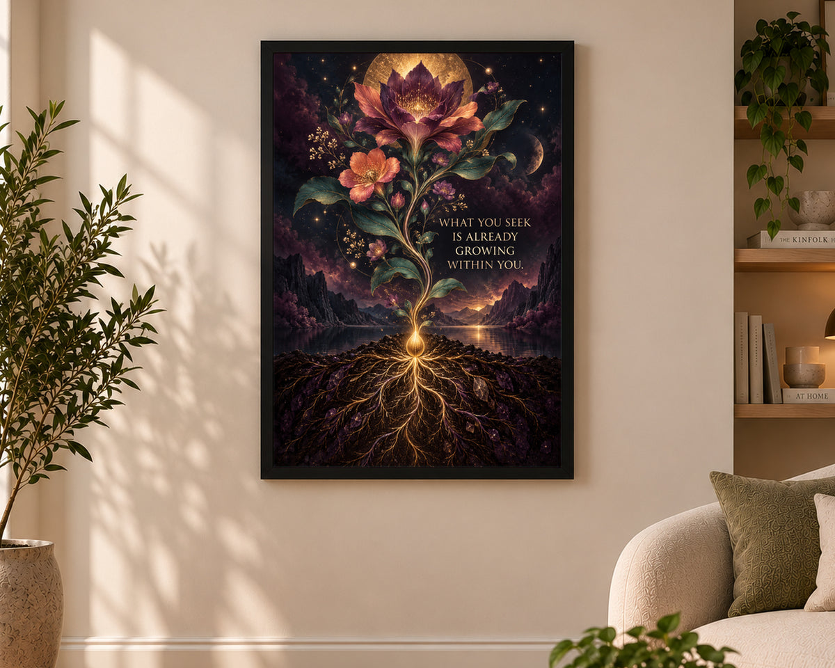 Cosmic Bloom Within – Self-Growth Fantasy Quote Art Print