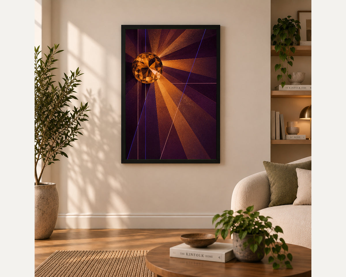 Amber Prism Sunburst – Geometric Abstract Wall Art