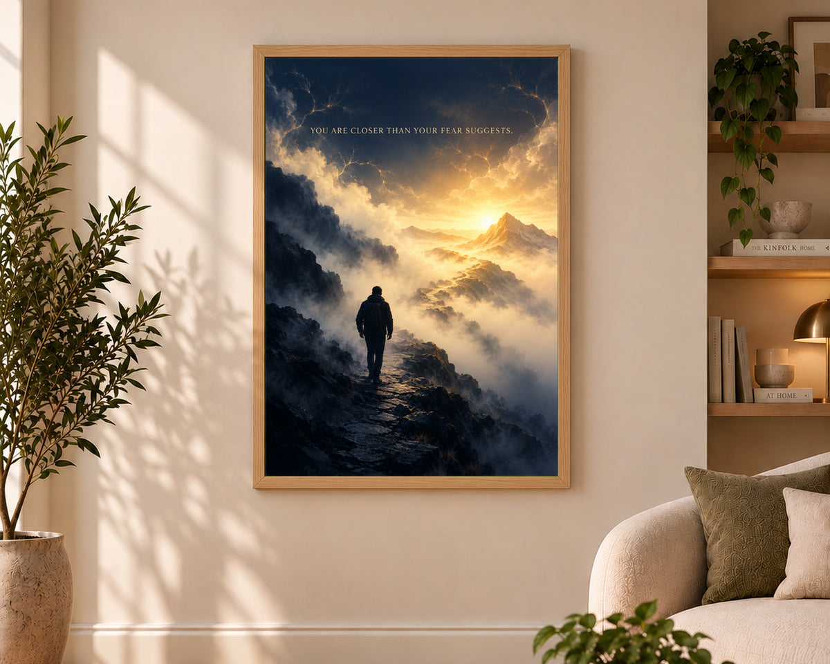 Closer Than Fear – Motivational Mountain Sunrise Art Print