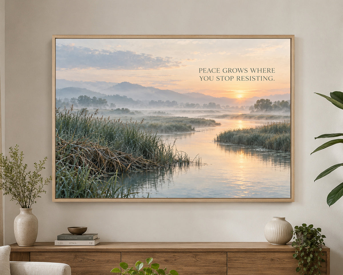Peace Over Misty River – Misty Landscape Inspirational Poster