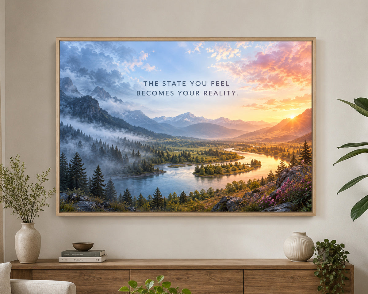 Mountain River Sunrise – Mindset Quote Art Print