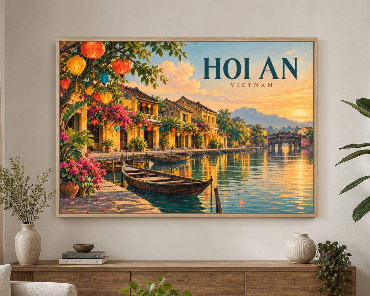 Hoi An Lantern Riverside – Vietnam sunset travel art print
