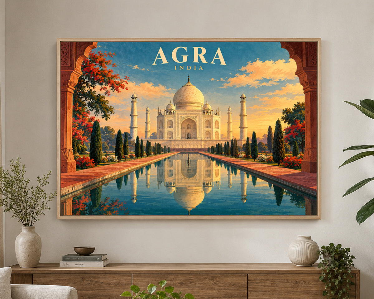 Agra India Taj Mahal Garden View – Symmetrical Travel Poster Wall Art