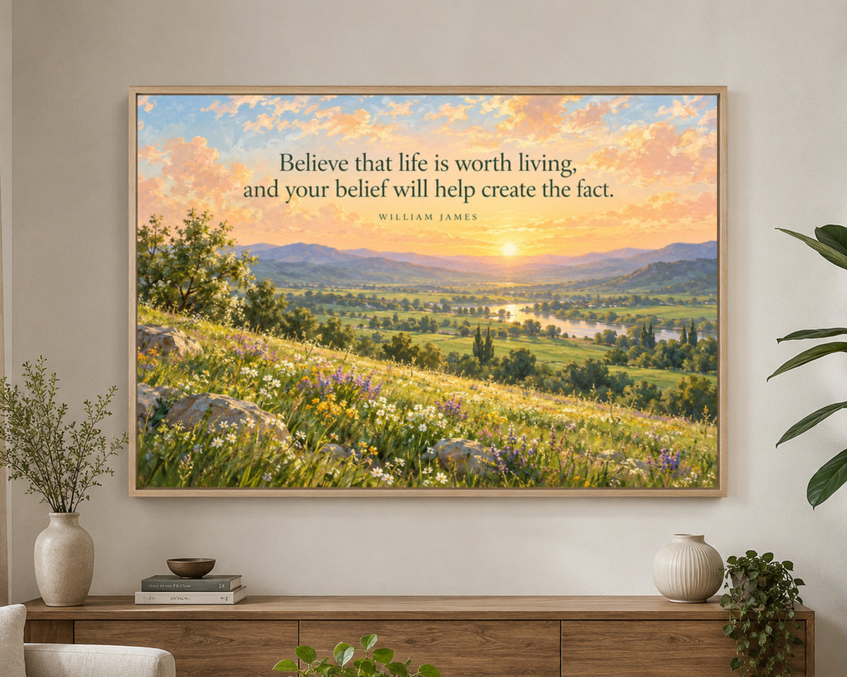 Sunlit Valley Belief Quote – Inspirational Landscape Art Print