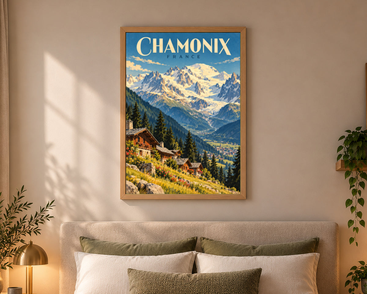 Chamonix Alpine Village – Vintage Travel Poster Art Print