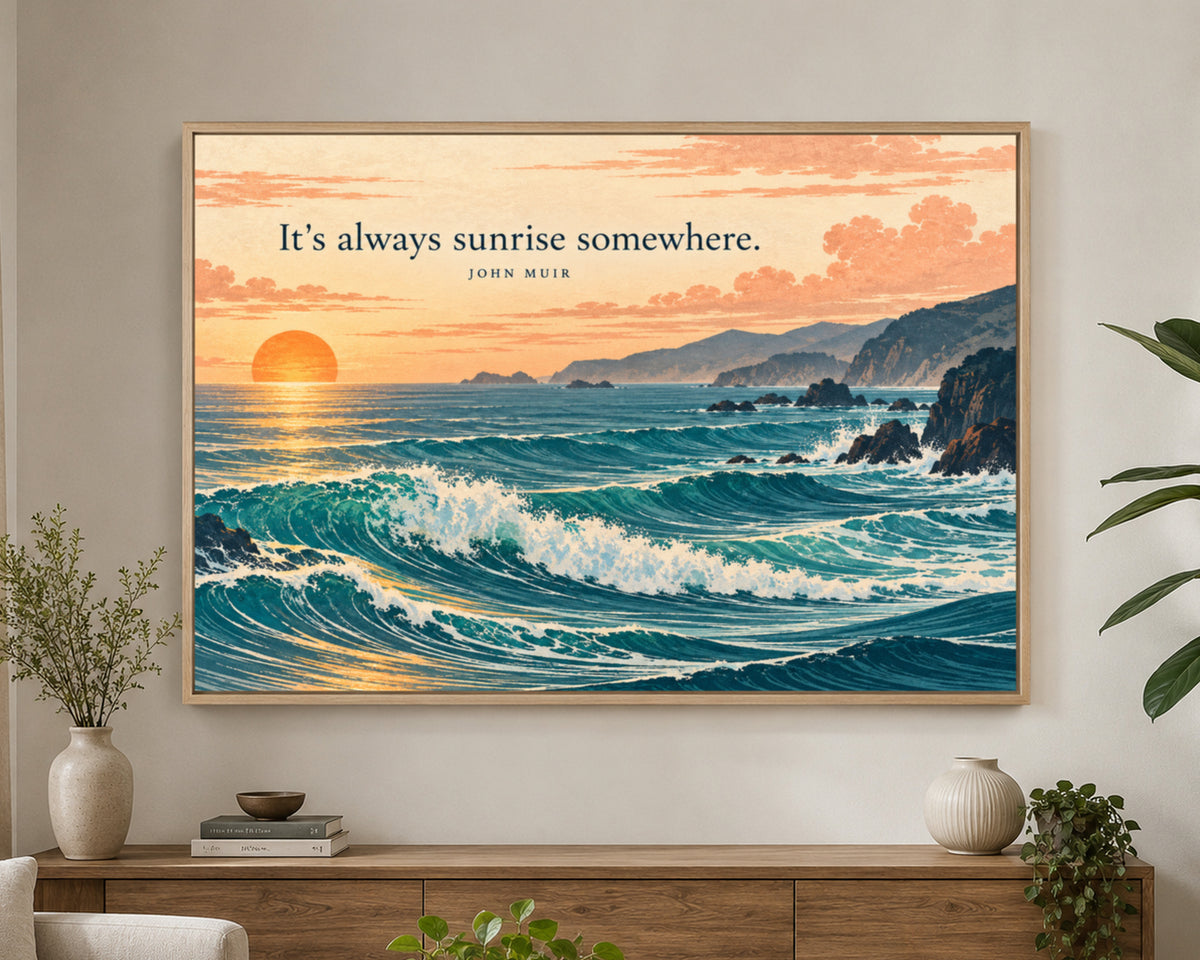 It’s always sunrise somewhere. – Coastal Sunrise Quote Art Print