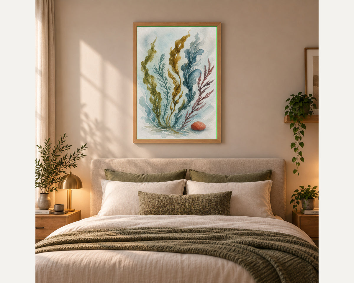 Seaweed and Pebble Watercolour – Coastal Botanical Art Print