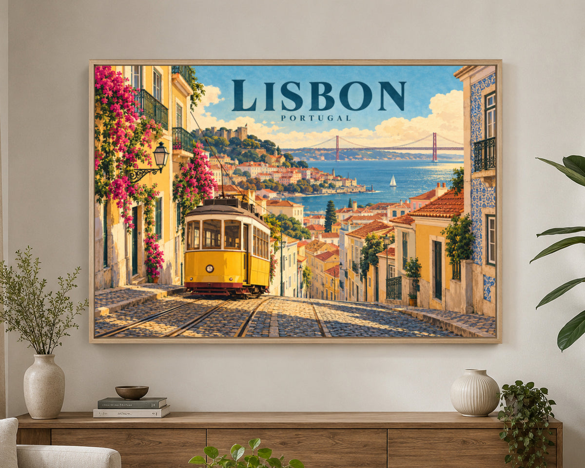 Lisbon Hill Tram View – Vintage Travel Art Poster