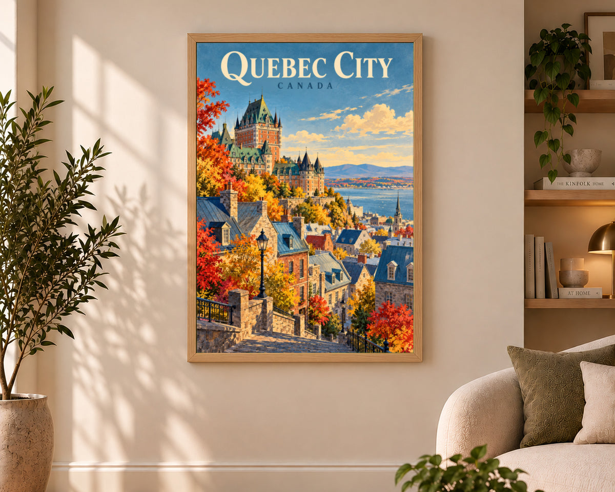 Quebec City Autumn View – Vintage Travel Cityscape Poster