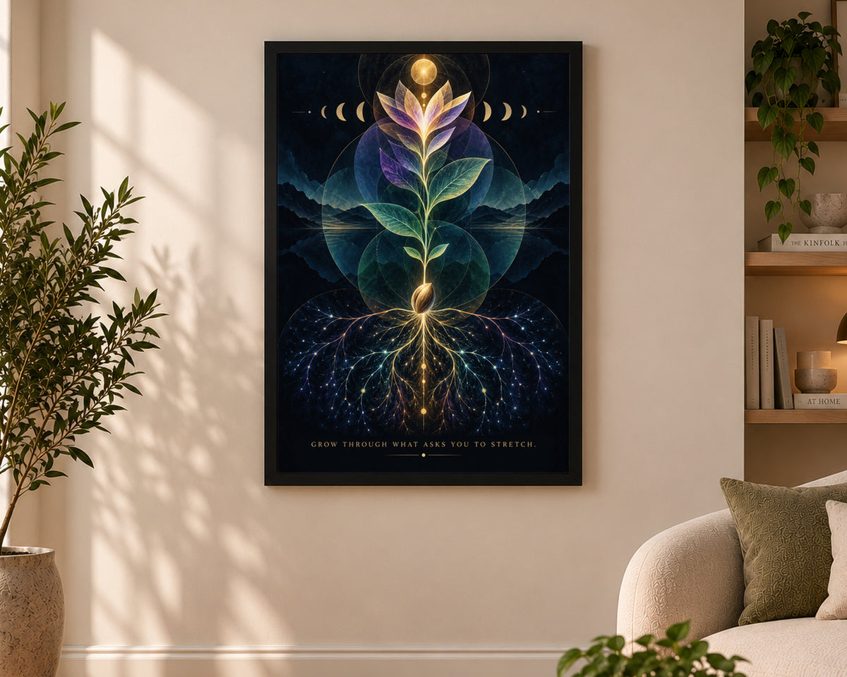 Grow Through What Asks You to Stretch – Celestial Growth Poster
