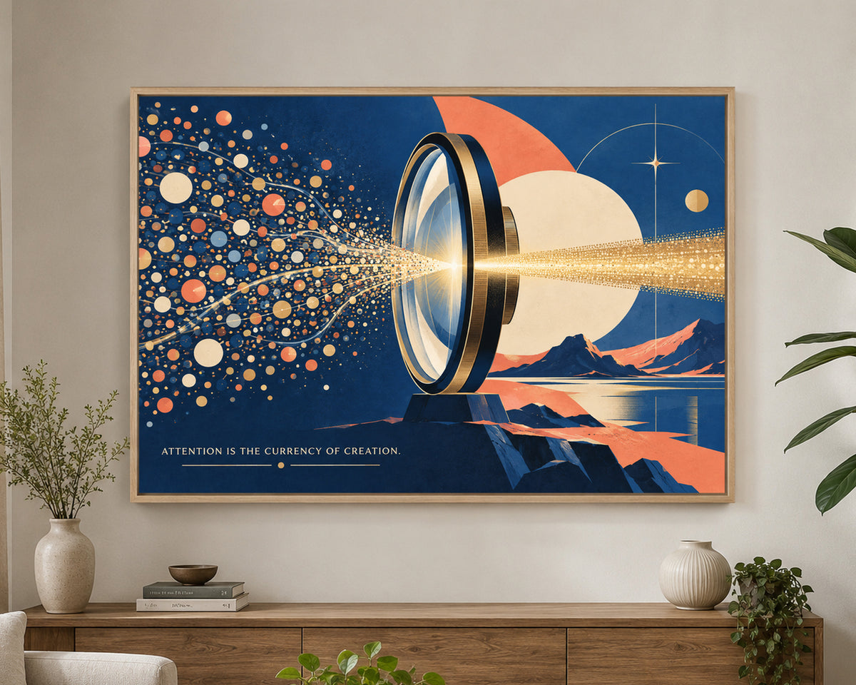 Attention is the Currency of Creation – Retro-Futurist Creative Focus Poster