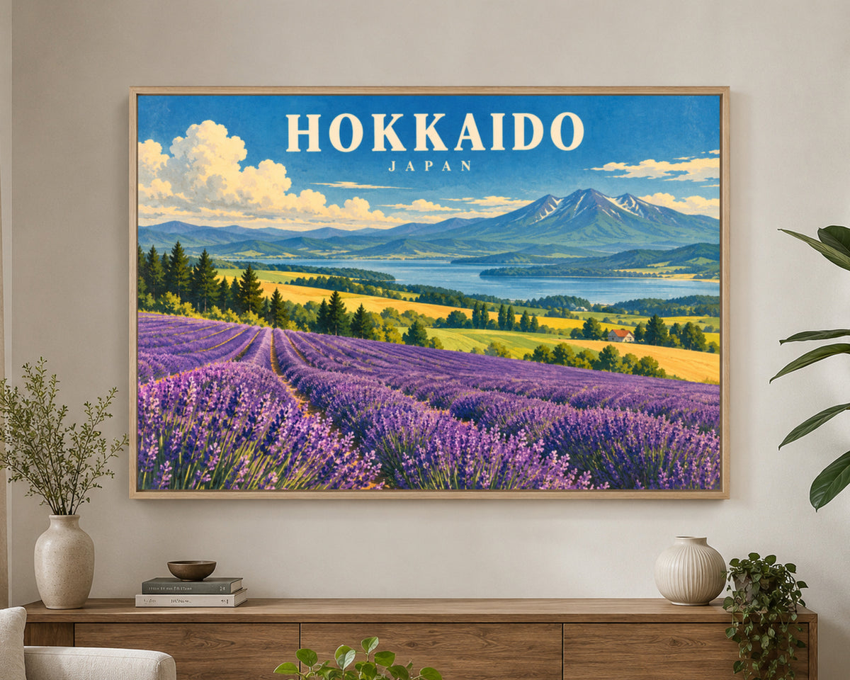Hokkaido Lavender Landscape – Vintage Japan Travel Poster Wall Art