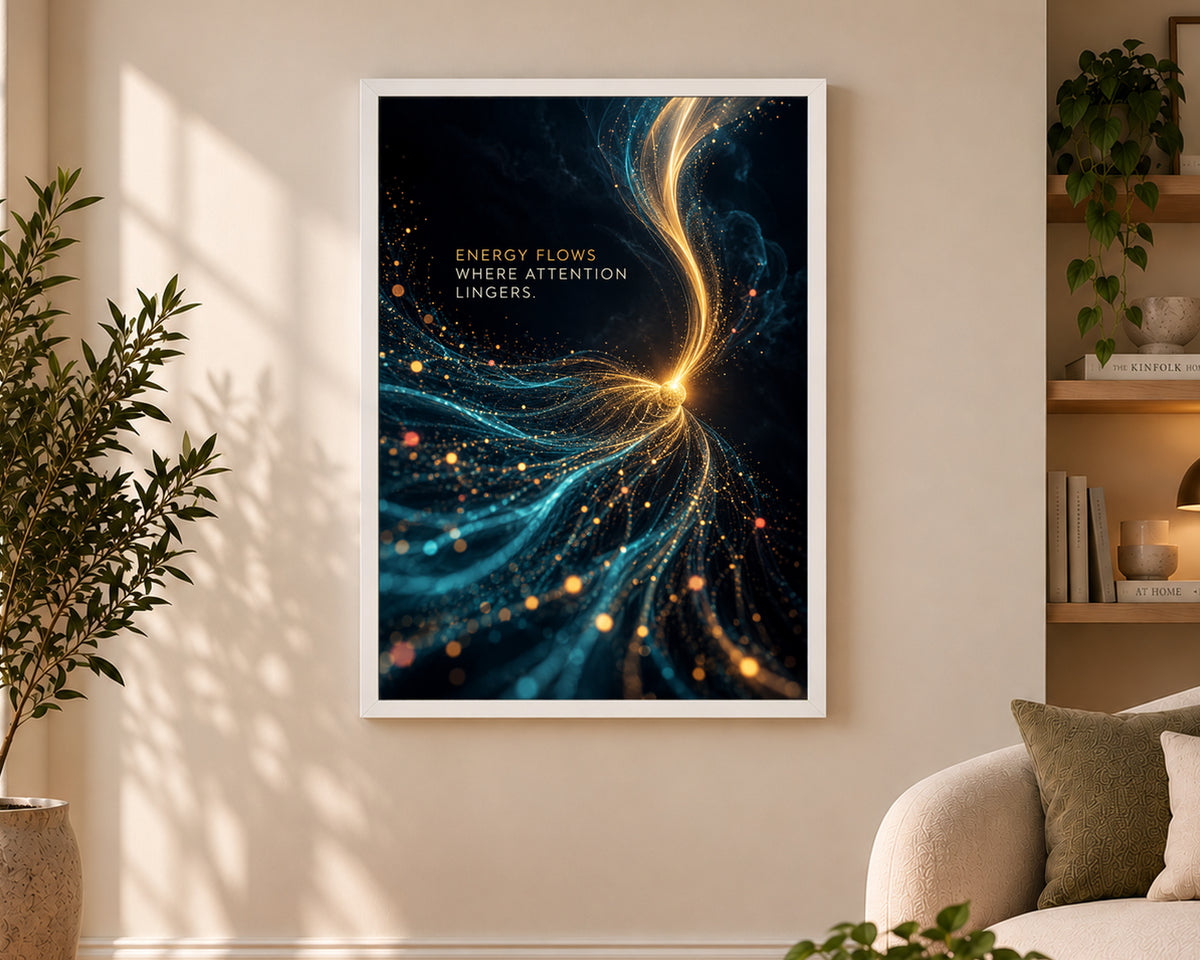 Energy Flows Where Attention Lingers – Abstract Light Swirl Art Print