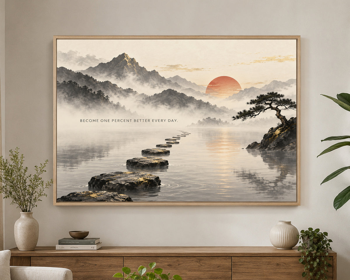 Misty Mountain Path at Sunrise – Self-Improvement Landscape Art Print